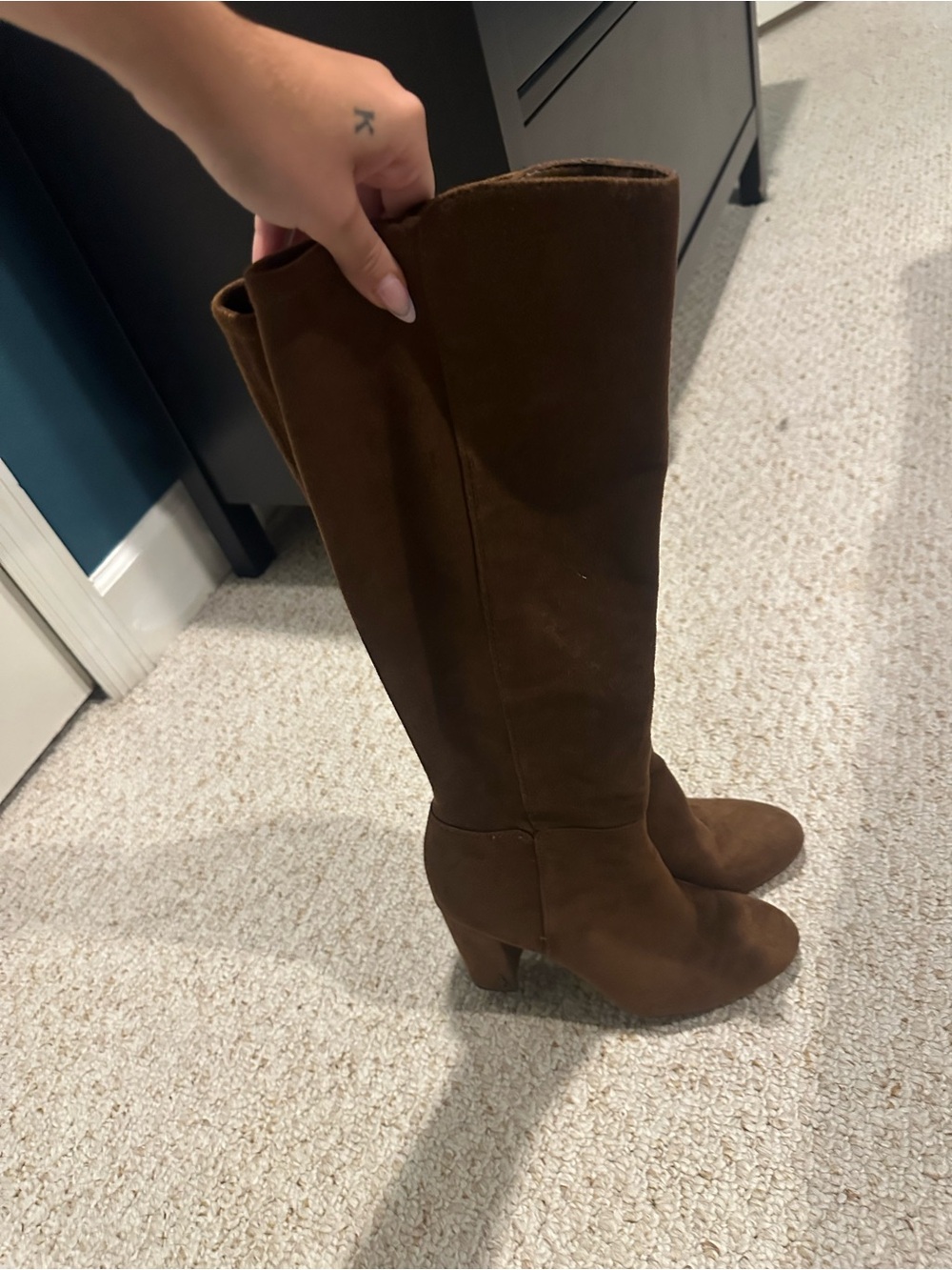 Sam Edelman Brown Suede Knee-High Block Heel Boots - Women - Picture 6 of 6